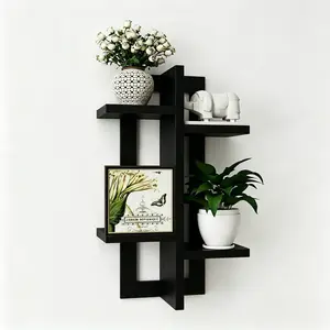 Black Floating Wooden Shelves for Room Decor, Small Plant Display Shelf, Hanging Shelves for Multiple Plants, Farmhouse-Style Wall-Mounted Shelf for the Living Room, Bathroom or Bedroom – Black Kitchen Wooden Shelves, Black Floating Shelves