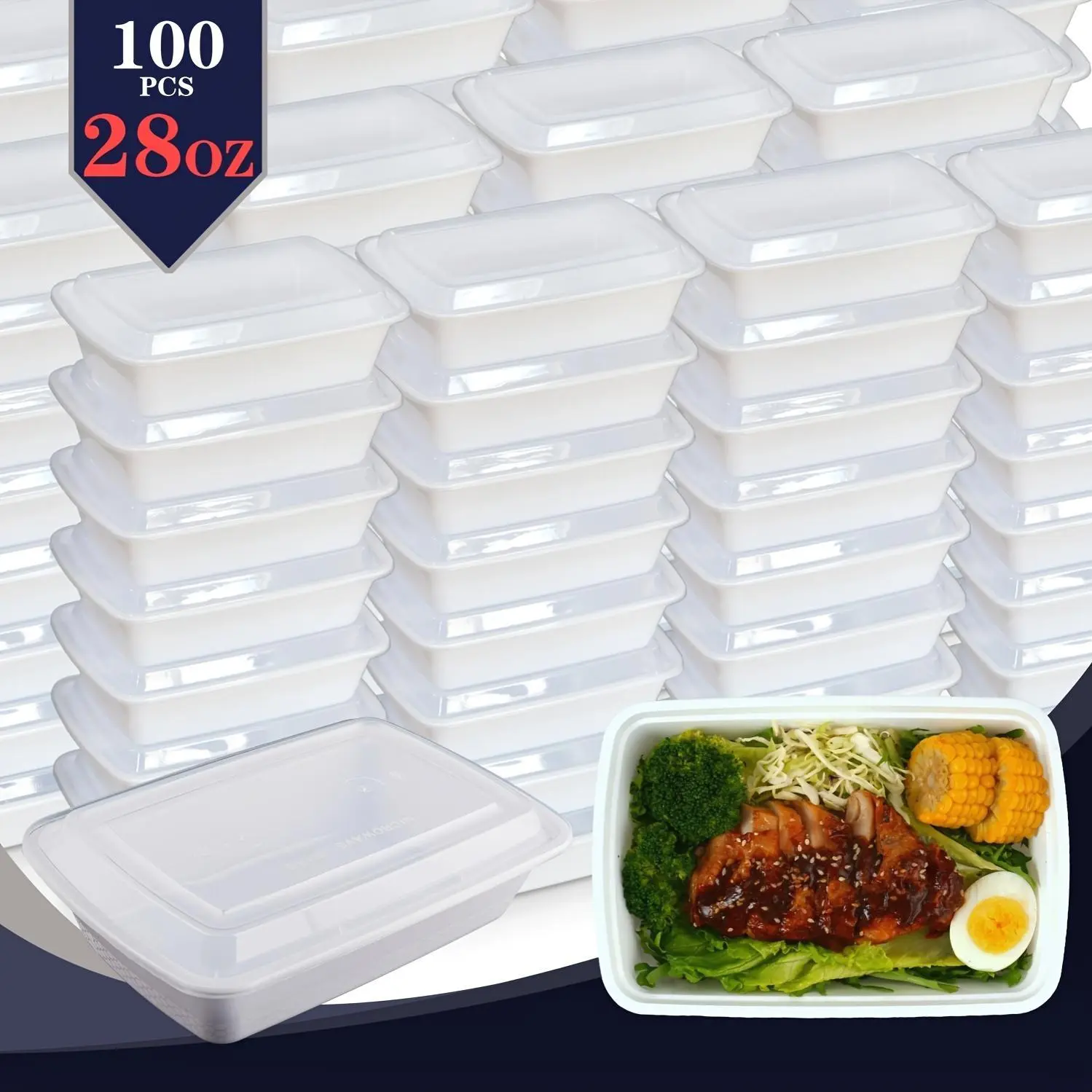 Disposable White Rectangular Meal Prep Containers (100pcs/200pcs, 28Oz) - Stackable, Leakproof Bento Boxes for Takeout, Home Supplies, Festive & Party Disposable Tableware, Microwave/Dishwasher/Freezer Safe