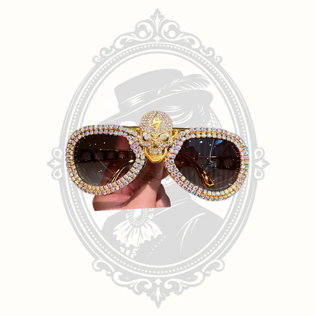 Gothic Look Rhinestone Trim Skull Motif Cat Eye Sunglasses - UV400 Lens
