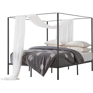 VEVOR Canopy Bed Frame King Size, Metal Canopy Bed with Four Posters Design, Heavy Duty Steel Slats Support, Underbed Storage Space, No Box Spring Needed, Easy Assembly, Black