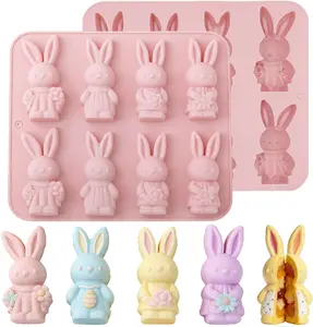 Easter Silicone Mold 2Pcs Bunny Silicone Molds 2 Inch Rabbit Chocolate Candy Molds Cake Pan Chocolate Baking Mold for Baking Cake Jelly Pudding Fondant Muffin Soap Candle Ice Cubes