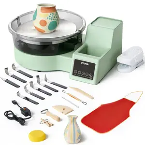 Fathersdaygift Electric Table Top Pottery Wheel, 11in Aluminum Turntable, 450W Motor with ft Pedal, 30-300 RPM Adjustable Speed, Detachable Basin, for Adults & Beginners, Clay Art DIY Craft, Green, Foot Pedaldealsforyoudays