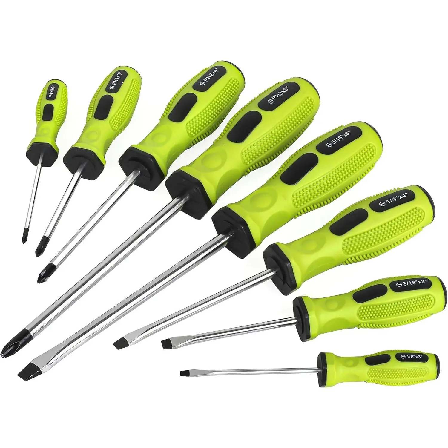 8-Piece Precision Tip Screwdrivers Set - 4 Phillips & 4 Slotted Flat Screwdrivers, Automotive & Home Improvement Tool Kit for Furniture Repair, Green, Accurate Fit & Easy Handling