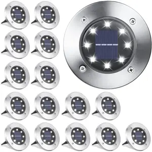 Solar Ground Lights Outdoor, 16 Pack 8 LED Solar Disk Lights  Garden In-ground Pathway Light Landscape Lighting for Lawn,Yard,Deck,Patio,Walkway (White)