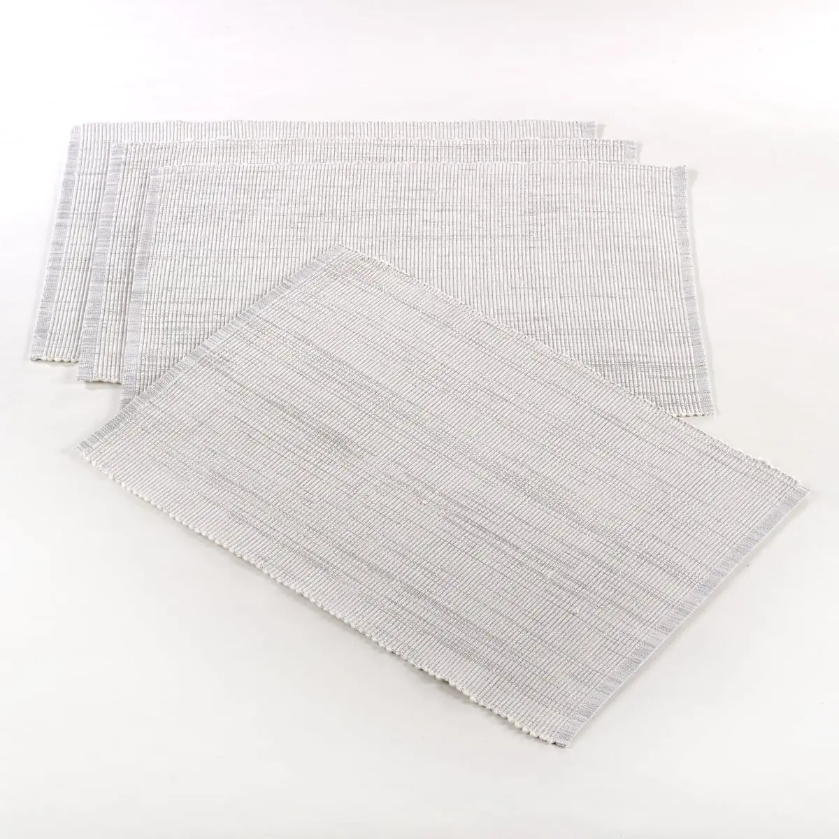 SARO 119.W1319B Cotton Tableware Placemats, 13" x 19" Rectangular Ribbed Shimmering Design - White Set of 4 for Elegant Dinner or Lunch