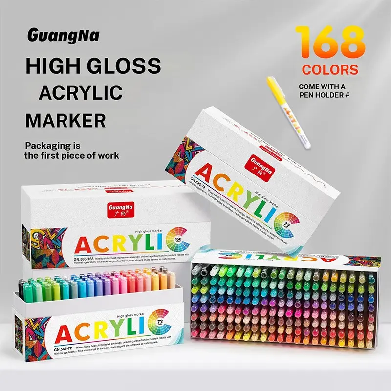 Wide Range 72 & 168 Colors Highlighter Acrylic Markers, Student-Designed Waterproof Non-Porous Layering Art Brushes, Watercolor Pens