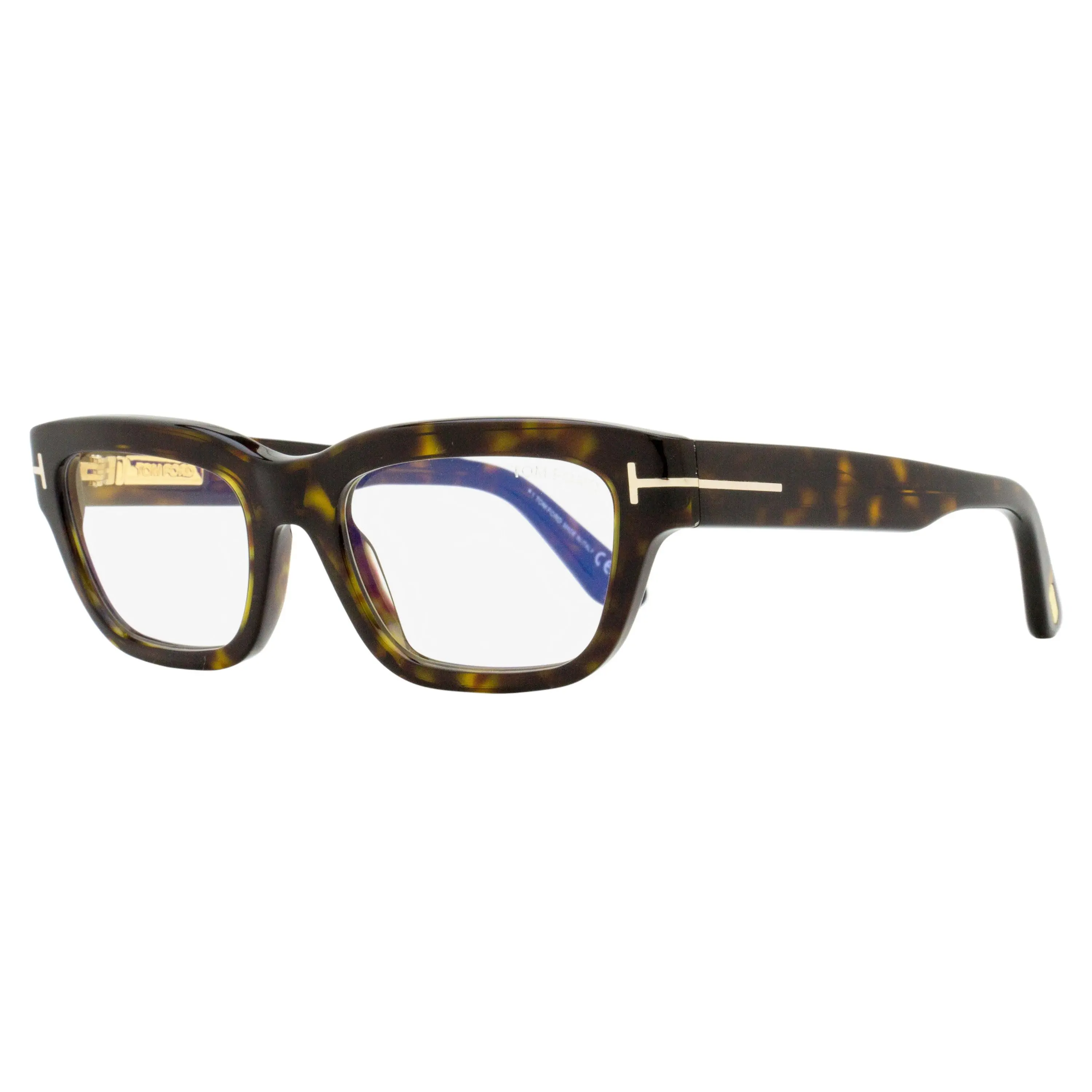 Tom Ford Glamorous Acetate Rectangular Block Lenses Statement Eyeglass Frames, Blue Lens Frames TF6045-B 052 Dark Havana 52mm FT6045, Rectangular Block Lenses Frames, Adults