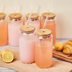 16oz Glass Drinking Jar with Bamboo Lid & Reusable Glass Straw Eco-Friendly Reusable Container