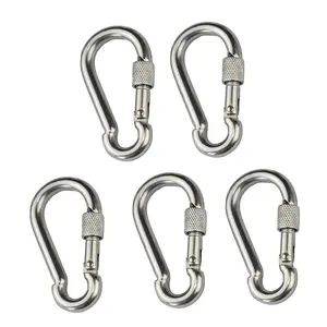 5 PCs 304 Stainless Steel Carabiners Heavy Duty Spring Snap Hooks Carabiner Clips for Traveling, Backpack, Camping, Hammock, Keychain, Climbing and More