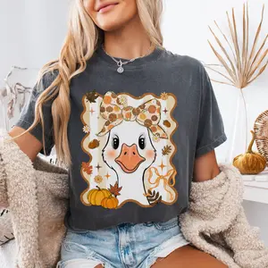 Fall Goose Comfort Colors T-Shirt Womenswear Autumn Pumpkin Graphic Tee Cozy Seasonal Style  Tshirt Tshirt