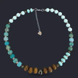 Blue & Brown Boho Bead Necklace