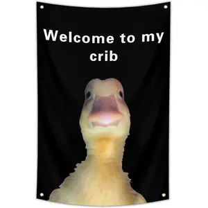 Generic Welcome to My Crib Funny Flag 2x3Ft Wall Flag with 4 Brass Grommets for Party Garden Yard Bedroom Bar College Dorm Room Decor, duck-1