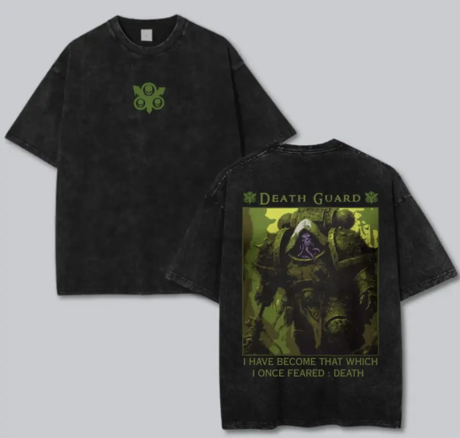 The Death Guard TShirt, Nurgle Plague Warrior Graphic Tee, Chaos Marine Art, Sci-Fi Grim Aesthetic Top, Gift For Wargamers, Mortarion's Legion Fabric Menswear Cotton Oversized Seamless