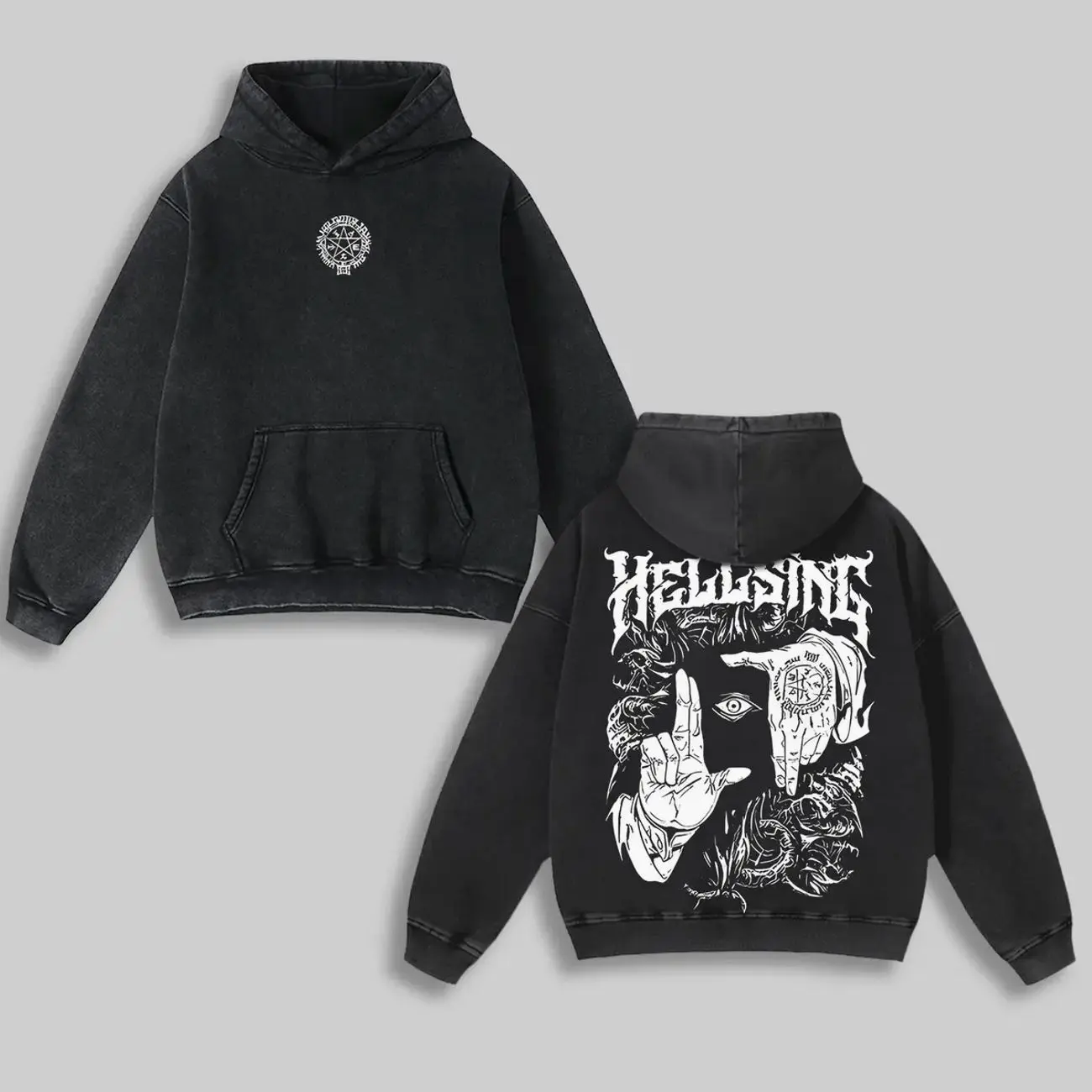 Alucard Hellsing Hand Signs Hoodie Washed Cotton Oversized Anime Manga, Hellsing Washed Hoodie, Anime Streetwear, Gift For Anime Fan,Anime Merch Graphic Hoodie N6T