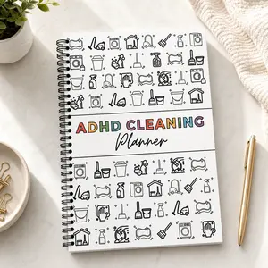 ADHD Cleaning Planner Spiral Notebook Daily Chore Tracker for Executive Dysfunction, Dopamine Friendly House Cleaning Checklist Book, Organization & Motivation Log, Visual Cleaning Schedule Manifestation Journal for Neurodivergent