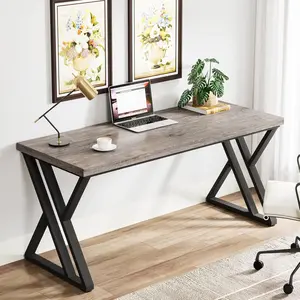 LITTLE TREE Writing Computer Desk, 55 inch Heavy Duty Study Desk with Z-Shaped Metal Leg, Modern Simple Home Office Computer Desk