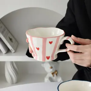 Handmade Ceramic Mug, Unique Design Coffee Cup, Personalized Hand-Painted Striped Texture, Ideal Gift for Office & Couples