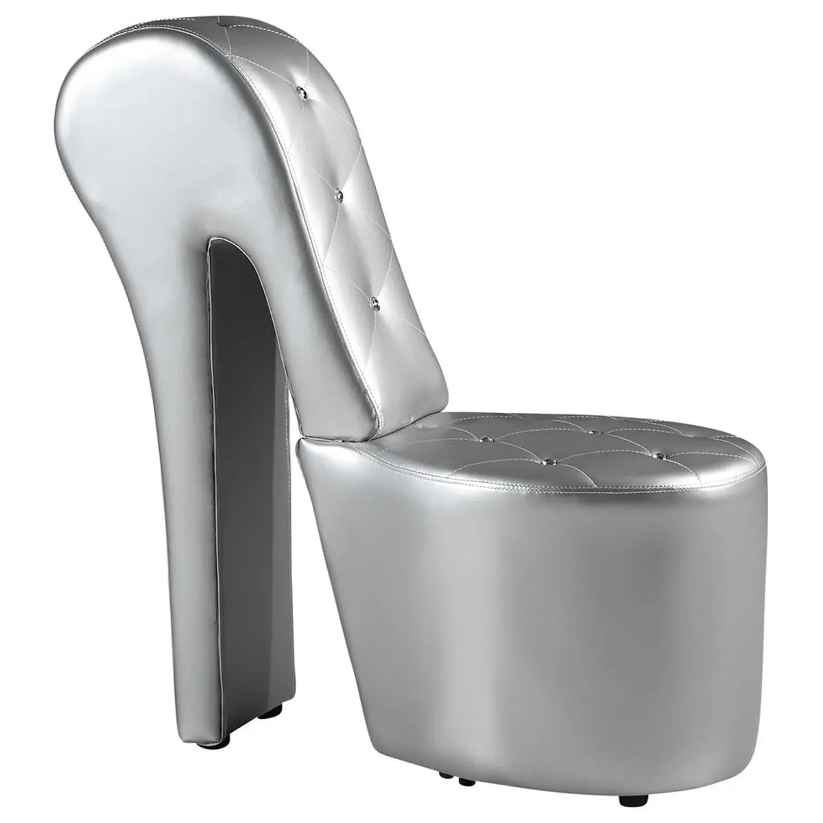 High Heel Faux Leather Crystal Studs Shoe Chair, Silver