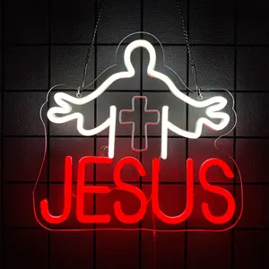 Jesus Neon Light Cross, Led Neon Signs, Christian Room Decoration, Religious Party Decor, Wall Art, Unique Gift Idea, Home & Office Essentials
