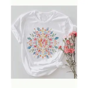 Buttoned shirt with mandala, Floral mandala t-shirt, Spring floral blouse, Gifts for her, Floral shirt, Gift for flower shop, Women's t-shirt, Gift for the bride