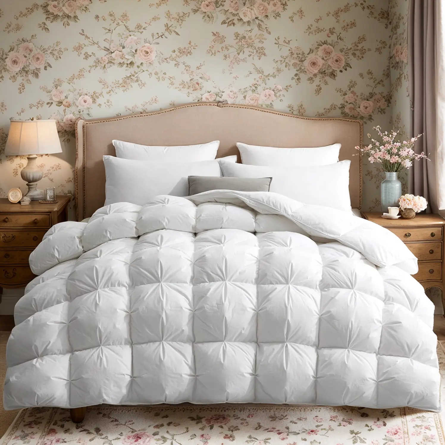 Premium Hand-Sewn Luxury Hotel Style Duvet - Comfortable Non-Staining, Handcrafted Pinch Pleat, Fluffy Soft Down Filling, Artisan Stitching for Down Locking, Ideal for Bedroom Sleep, Comfortable Non-Staining Duvets, Hand Sewn Duvets