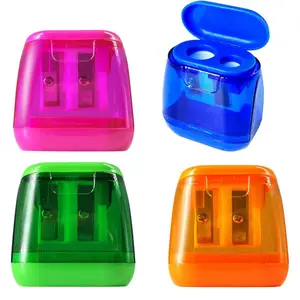 4pcs Manual Color Compact Dual Hole Pencil Sharpener with Cover, Portable School Office Use, Random Colors, Suitable for Kids and Adults