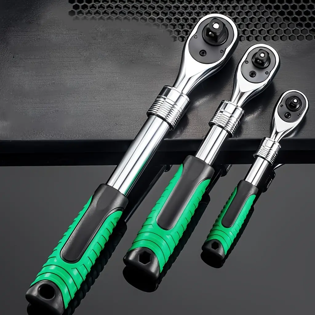 3-Piece 1/4" 3/8" 1/2-Inch Drive 72 Teeth Degree Flexible HeadRetractable Adjustable Ratchet Wrench, AutomaticQuick Release Spanner, Multifunctional Tool