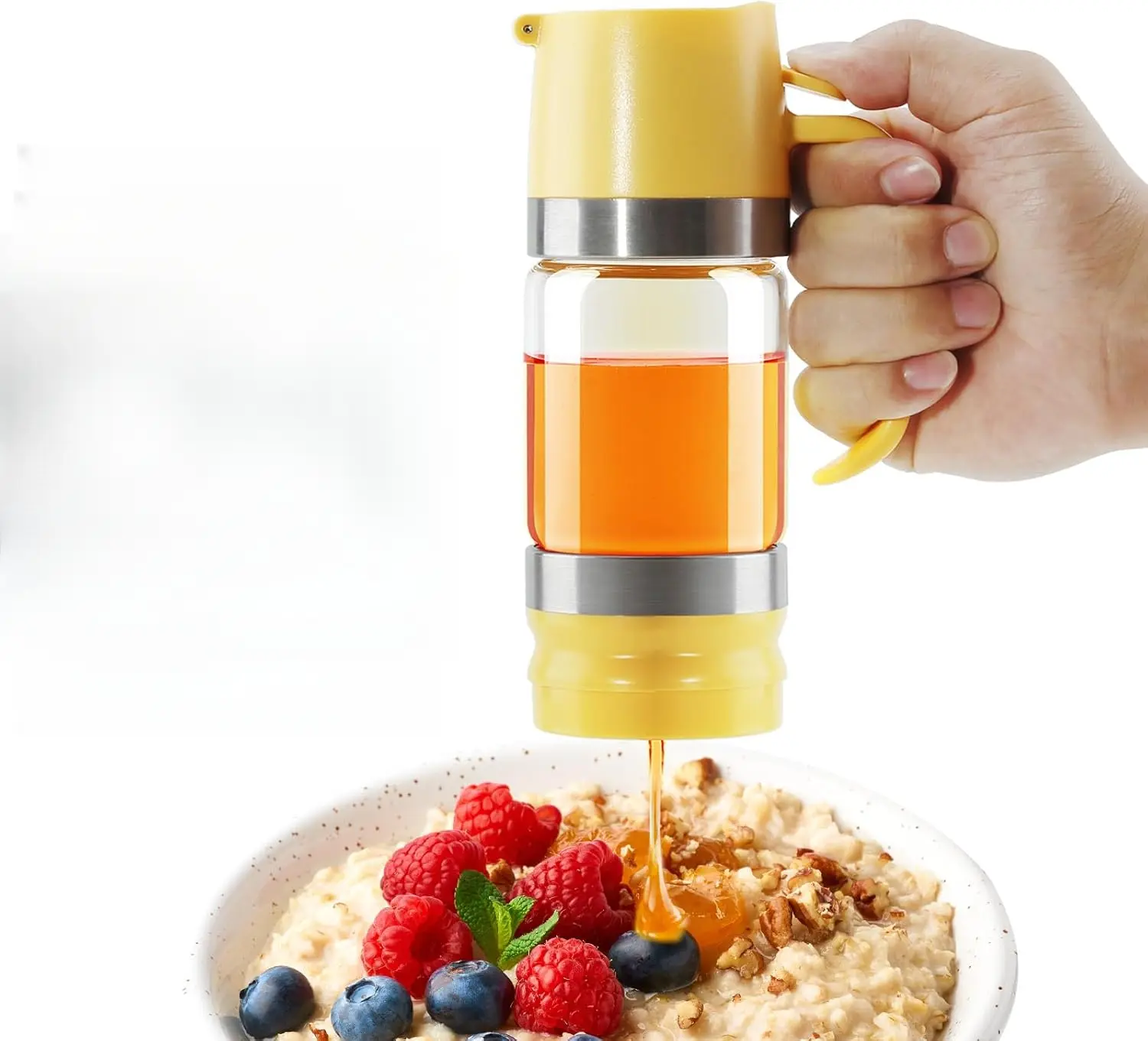 Glass Honey Dispenser Bottles - No-Drip Leak-Free Design with Handle, Freshness-Retaining, Easy to Clean & Refill for Kitchen Daily Syrup or Maple Syrup Use