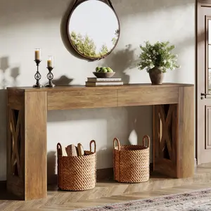 Tribesigns Console Table, 63-Inch Long Entryway Table with Drawers, For Living Room or Hallway, Farmhouse Style, Warm Brown