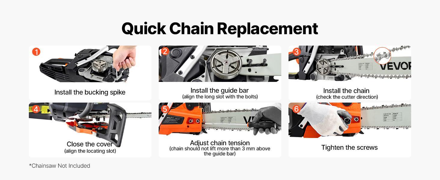 【BackToSchool】VEVOR Bar & Chainsaw Chain Combo 20" .325" Pitch .058" Gauge 76 Drive Links, Fits VEVOR CN-52G / CN-58G / CN-62G Gas Chainsaw, Alloy Steel, Replacement Guide Bar & Saw Chain with Sharp Cutter Teeth