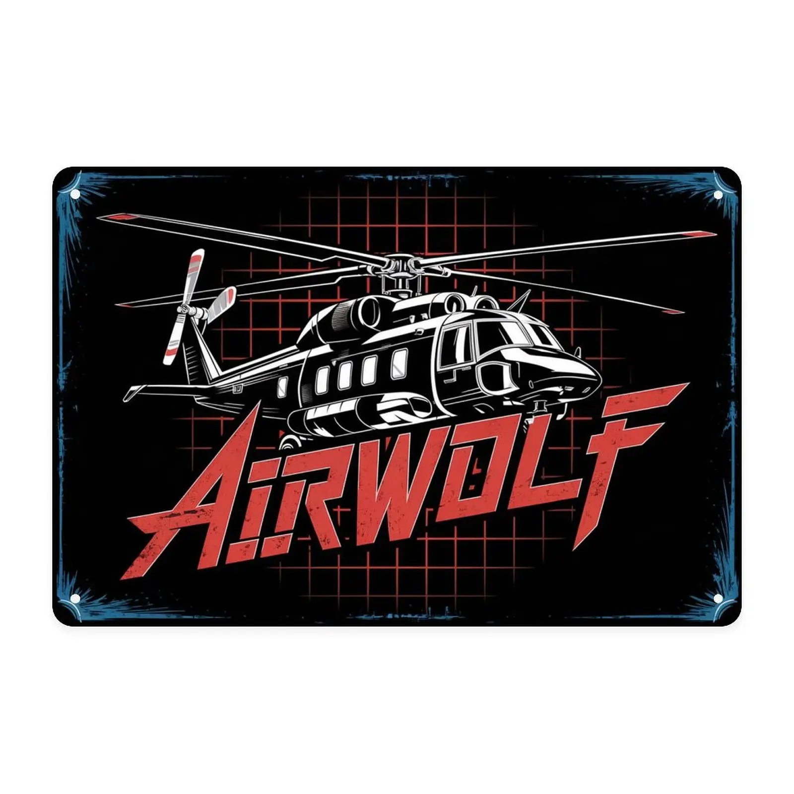 Airwolf Helicopter Vintage Military Metal Sign Print Aesthetic Room Decoration for Home Bedroom Kitchen Bar Garage Cafe Dorm Bathroom Wall Decor 8 X 12in