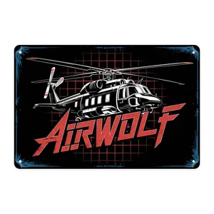Airwolf Helicopter Vintage Military Metal Sign Print Aesthetic Room Decoration for Home Bedroom Kitchen Bar Garage Cafe Dorm Bathroom Wall Decor 8 X 12in