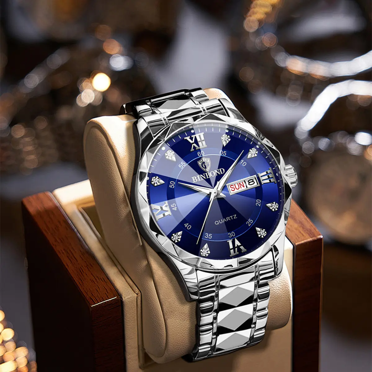 BINBOND Mens Watches Big Face Stainless Steel Luxury Business Dress Date Day Wrist Watch Waterproof  fashion luminous  Designer  G2521