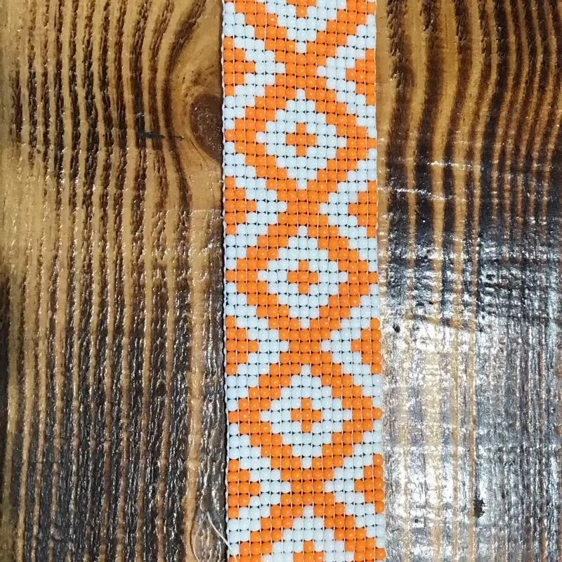 Orange and White Handmade Peyote Bracelet - Unique Handcrafted Design Jewelry Piece