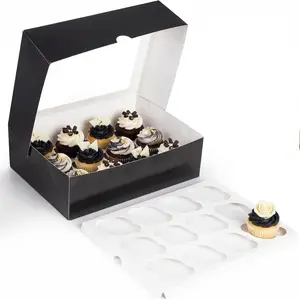 2 Count Cupcake Boxes, 6PCS Cupcake Containers with Window Black Pastry Boxes for Birthday Holiday Party Bakery Supplies