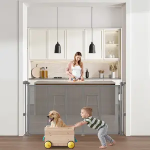 VEVOR Retractable Mesh Baby Gate - 34 in Tall, Extends up to 55 in Wide, Easy 1-Handed Operation, Easy to Install for Indoor Stairs, Doorways, Gray (for Kids/Pets), Easy One-Handed Operation