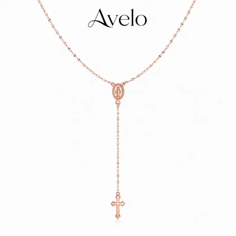 Women's Vintage Cross Drop Y Necklace - Dainty Virgin Mary Design, Gold-Toned/Silver/Rose Gold Layered Faith Jewelry, Cross Motif, Religious Embellishments, Long Length Necklaces, Cross Motif Necklaces