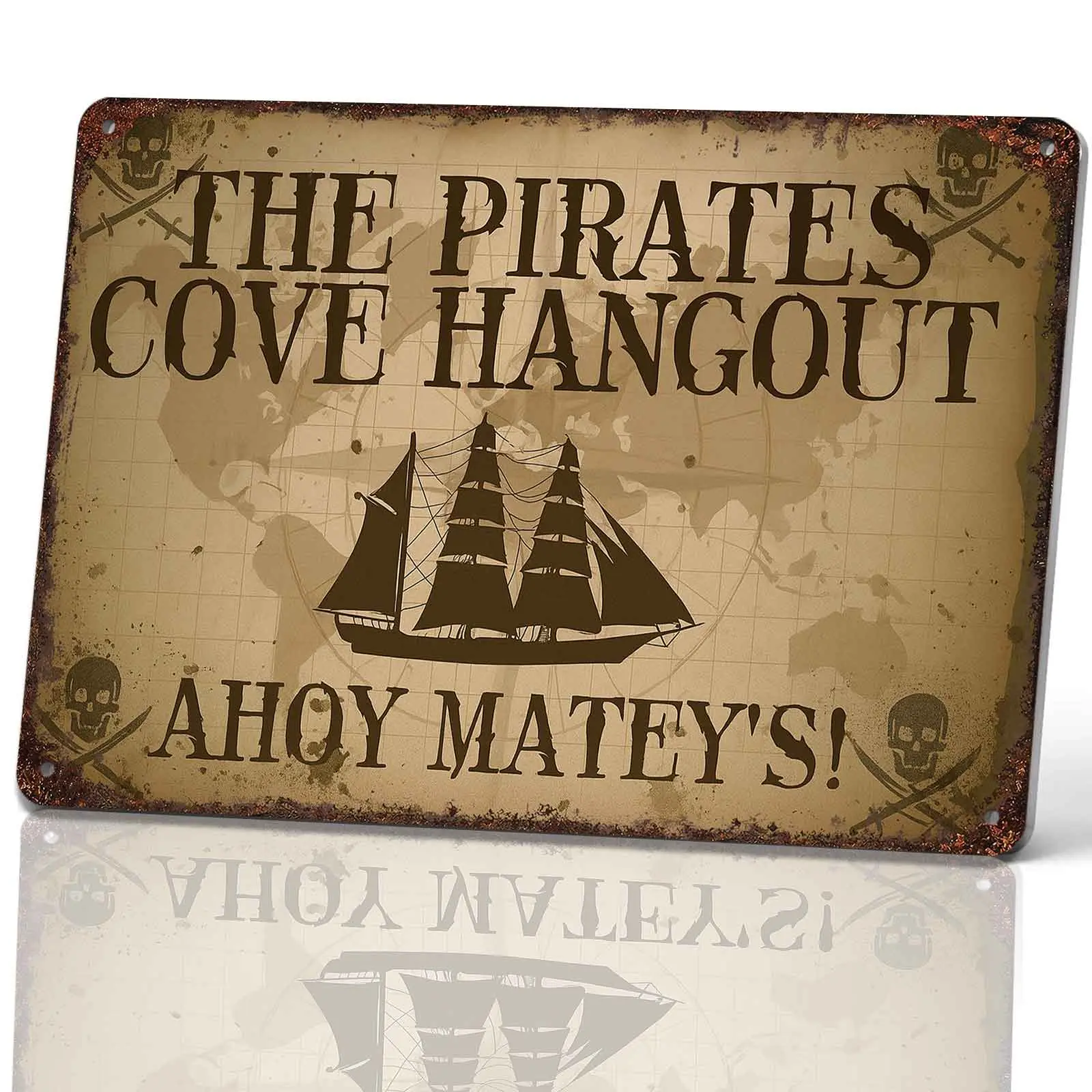 Pirate Cove Hangout Metal Sign - 8x12 In Aluminum Hanging Wall Decor, Casual Funny Pirates Themed Plaque for Adult Room, Gift for Watch Party Home Bar Man Cave, Video Games