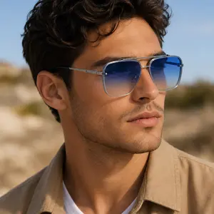 Cool Men Style Gradient Sunglasses, Vintage Brand Design Sun Glasses, Polarized Square tangle aviator sunglass, Retro beach stuff metal frame style sunglasses, luxury sungla shades, Unisex Durable Material Versatile Use beach stuff