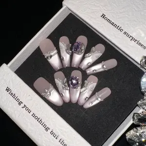 Handmade Crystal Glow Nails – Glossy Sparkle Press-On Nail Set (Reusable)