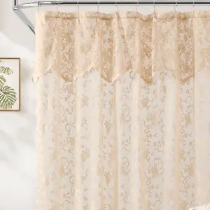 HLC.me Harper Lace Floral Shower Curtain - 72 & 84 Inches, Light Color, Intricate Vine Design, Soft Breathable Fabric, Machine Washable, Perfect for Bathroom Refresh