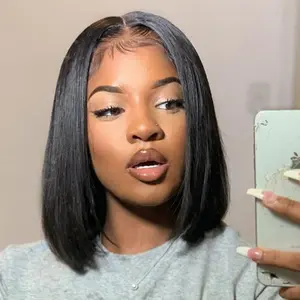 5x5 Wear and Go Glueless Wigs Human Hair Pre Plucked Pre Cut Lace Closure Bob Wig Human Hair Straight Human Hair Bob Wigs for Black Women Lace Front Wigs for Beginners 180% Density