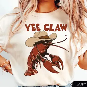 Comfort Colors Vintage Funny Lobster Cowboy Crawfish Yee Claw Cute Southern Shirt, Retro Howdy Crawfish Season Louisiana New Orleans Graphic Tee