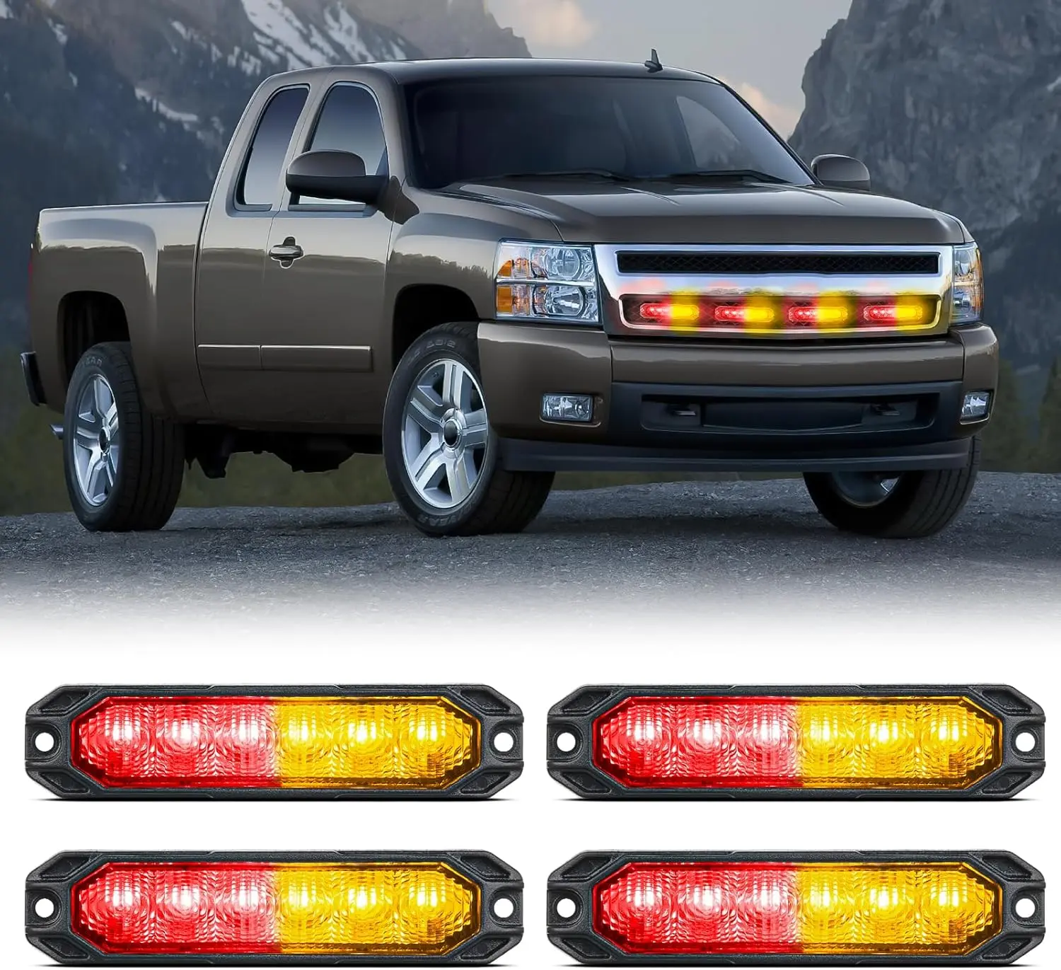 Nilight 4PCS 6LED Ultra Slim Colored Strobe Bars, 12-24V Surface Mount Sync Flashing Kit with Led Backlights, Amber Cab Emergency Flash Strip for Trucks - Car Lighting Upgrade (Light Bars & Work Lights), Truck Mods