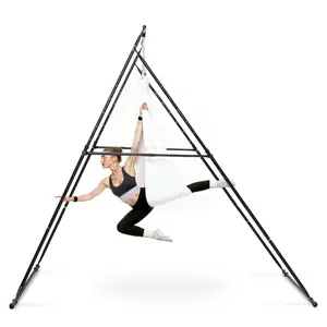 Yoga Stand Frame For Aerial Yoga Rig, Max 440.9 Lbs Load, Triangular Structure Aerial Rig With EVA Foam, Aerial Silk Stands And 6.6-Yard Yoga Hammock, 4-Level Horizontal And 6-Level Vertical Adjustment, Durable Steel