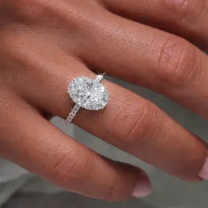 Oval Halo Engagement Ring Silver 925