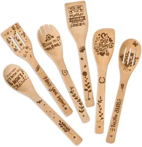 Mothers Day Mom Gifts for Mom Grandma Wife from Husband Daughter Son -Wooden Cooking Spoons Set - Mother's, Christmas,Birthday, Anniversary Kitchen Cooking Presents Ideas for Women Her Bamboo Cookware
