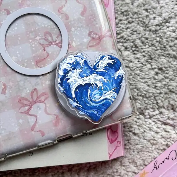 Ocean Wave Heart MagSafe Phone Grip, Summer Beach Vibe Griptok, Blue Sea Wave Heart Stand, Coastal Aesthetic Accessory, Gift for Ocean Lovers