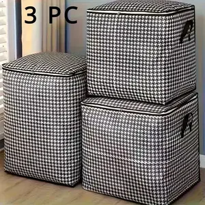 3-Piece Extra-Large Capacity 47.55 Gallon Plaid Storage Bin Set, Thickened High-Capacity, Dual Zipper Handles, Foldable Laundry Basket