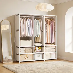Multifunctional Foldable Wardrobe, Simple Metal Clothing Storage Rack, Large Capacity, Dustproof, Portable, Multi-Layer, Easy Assembly